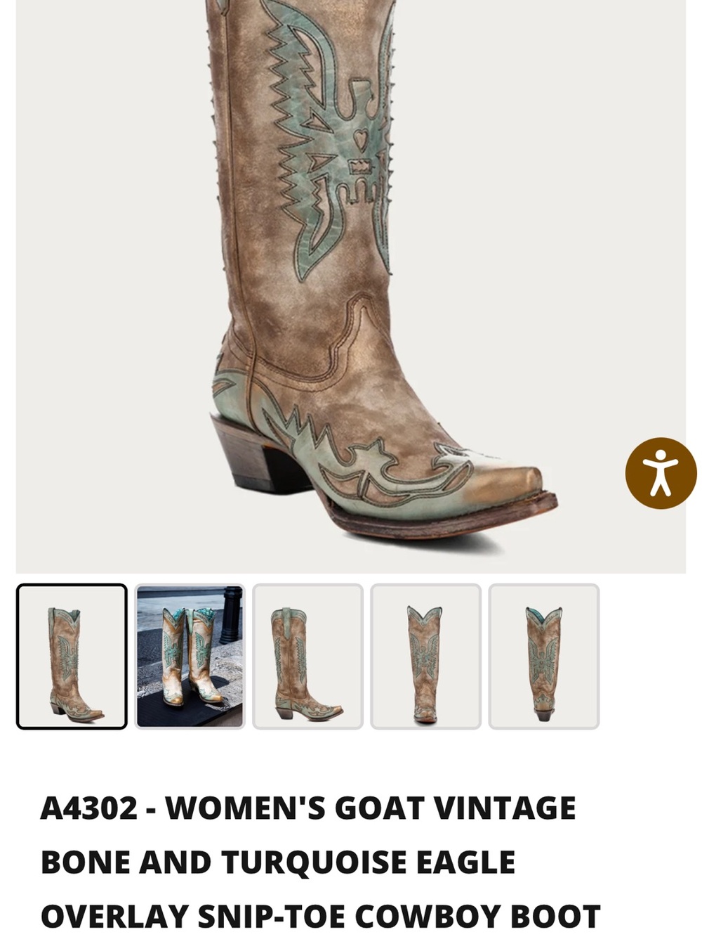 Vintage Bone and Turquoise Snip-Toe Cowboy Boots